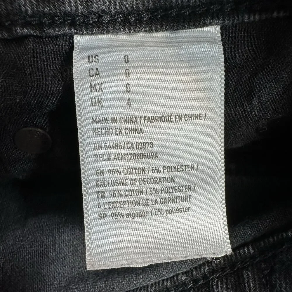 American Eagle Size 0 Black Jean Denim Button Fly Raw Hem Mini Skirt 27X13 - Picture 7 of 8